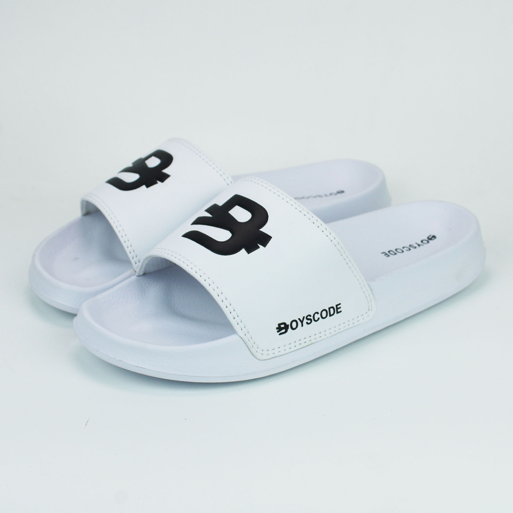 Sendal Selop Karet Pria Wanita Motif Logo Boyscode Putih | Slop Pria | Slip On Pria | Slide Pria | S