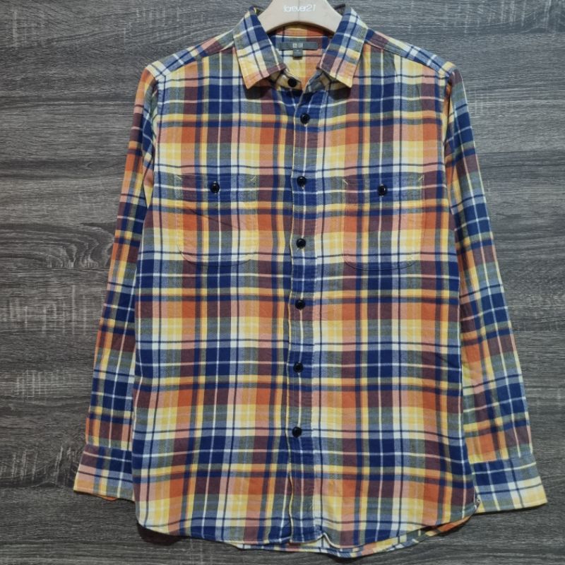 kemeja Flannel Uniqlo kuning