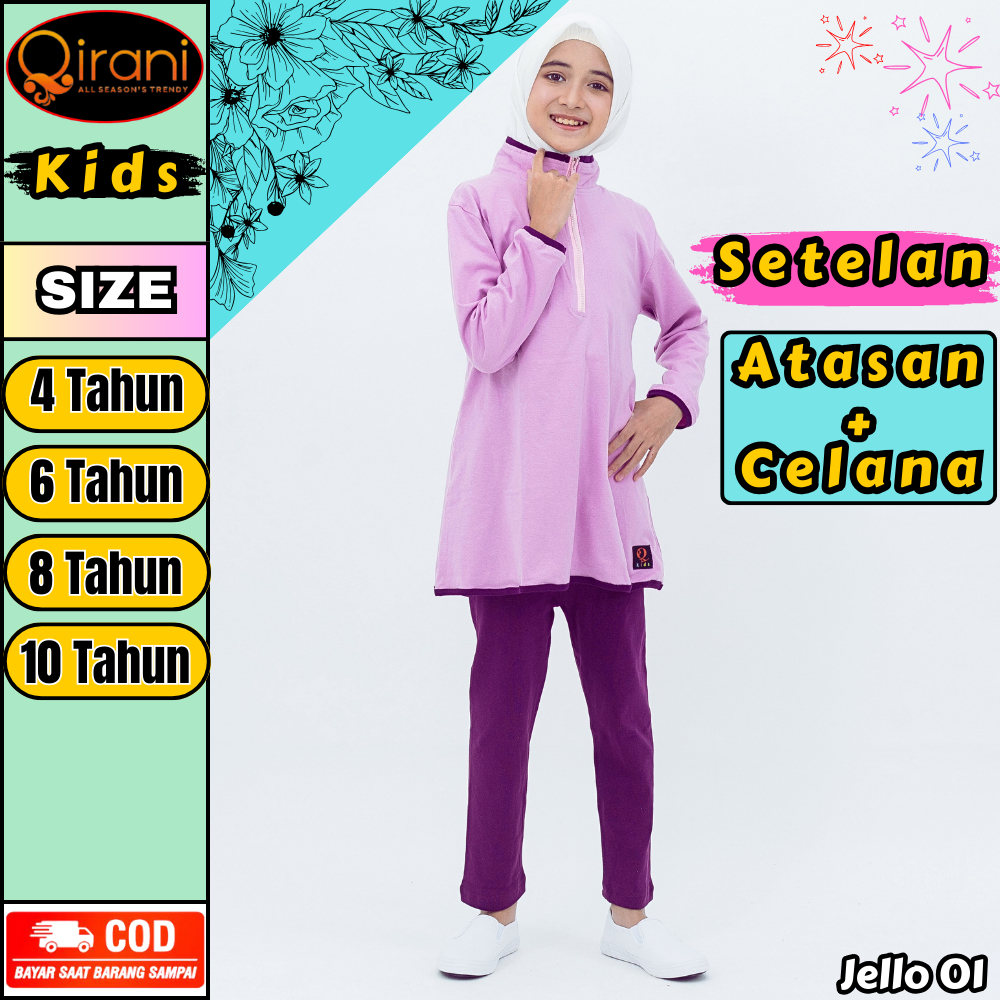 Baju Setelan Atasan Bawahan Anak Perempuan Cewek Jaket Celana Semi Legging Zipper Resleting Lengan P