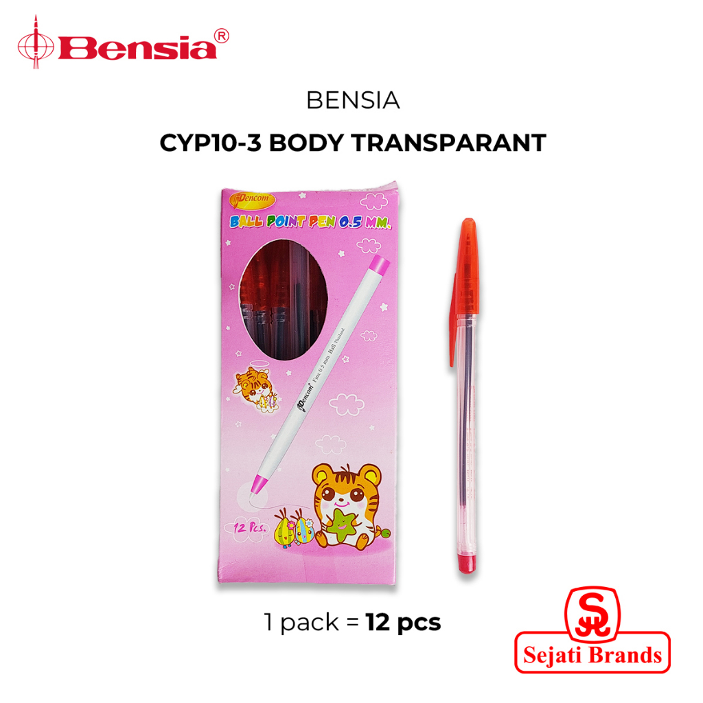 

BENSIA Pulpen CYP10-3 Body Transparant/Ballpoint Tinta Hitam 1 Lusin