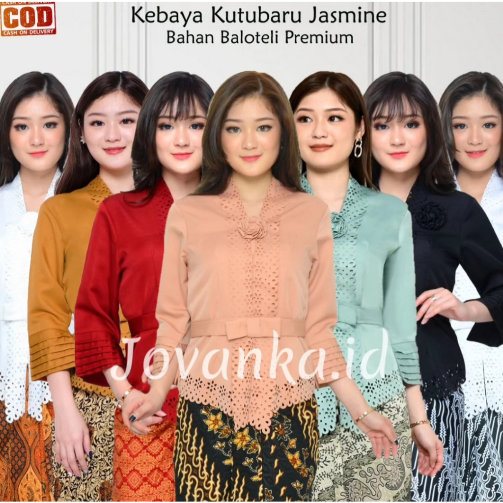 Atasan Kebaya Kutu baru Modern Lengan 3/4 Jasmine Warna Hitam|Merah|Putih Cerah|Putih Tulang|Sage Gr