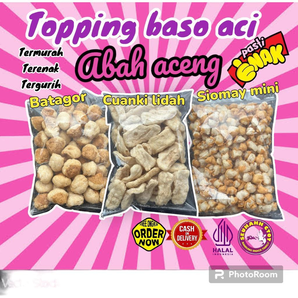 

Topping Baso Aci, 50 pcs Cuanki lidah, 50 pcs Batagor kering, 500 gr Siomay mini