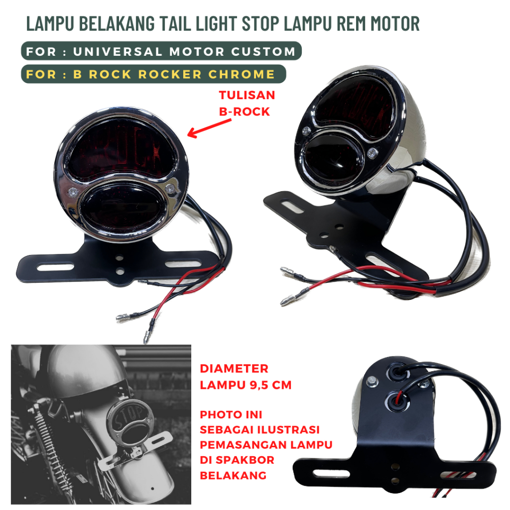 LAMPU BELAKANG STOPLAMP UNIVERSAL MOTOR CUSTOM B ROCK ROCKER FULL CHROME