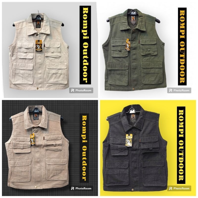 ROMPI KANVAS OUTDOOR KATUN CARGO | KERAH / OBLONG | Seragam / Lapangan / Rompi Pria / Wartawan / Rel