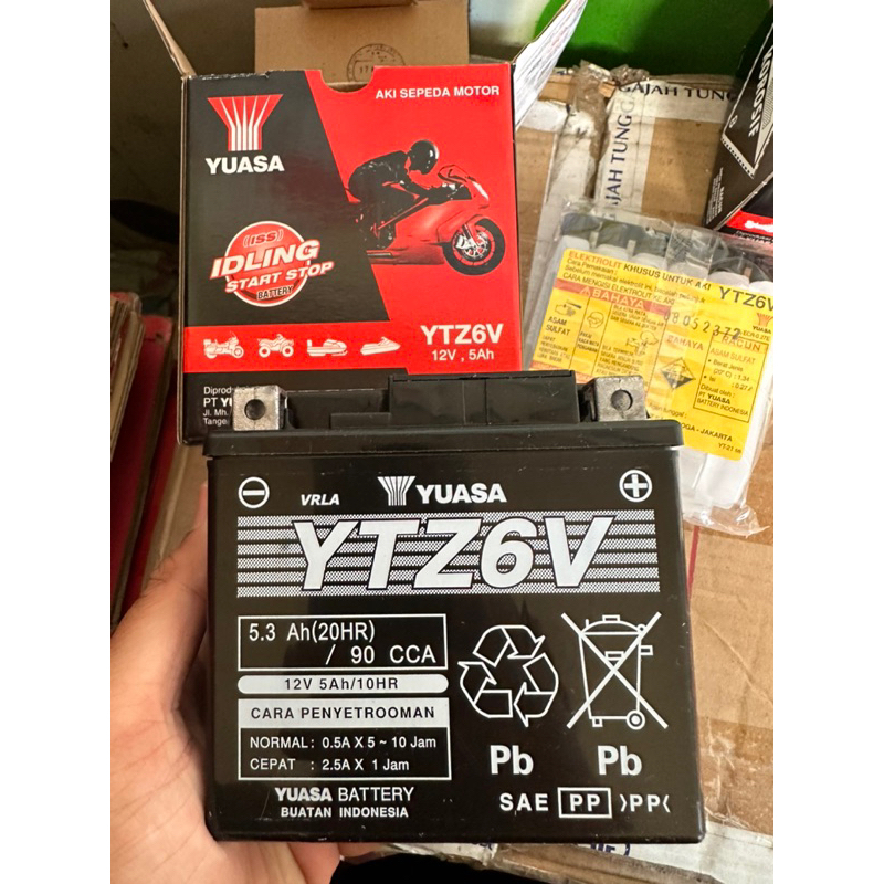 aki yuasa ytz6v 12v 5Ah aki kering yuasa ytz6v original yuasa aki kering vario 125 vario 150 aki kering satria fu original yuasa ready idling stop