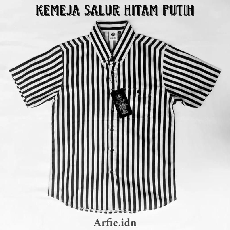 KEMEJA SALUR HITAM PUTIH GANJAR COTTON PREMIUM KEMEJA GARIS GARIS PRIA