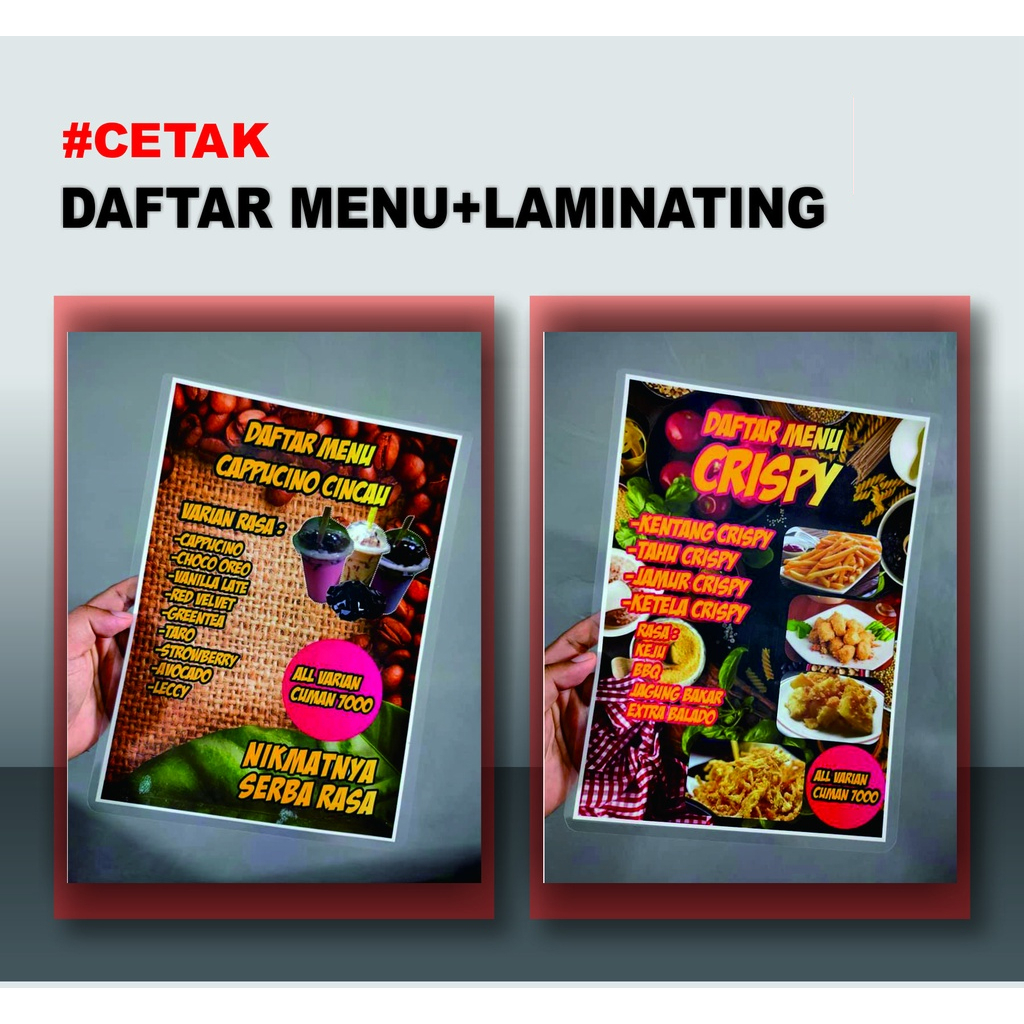 

Cetak Daftar Menu / Daftar Harga+Laminating
