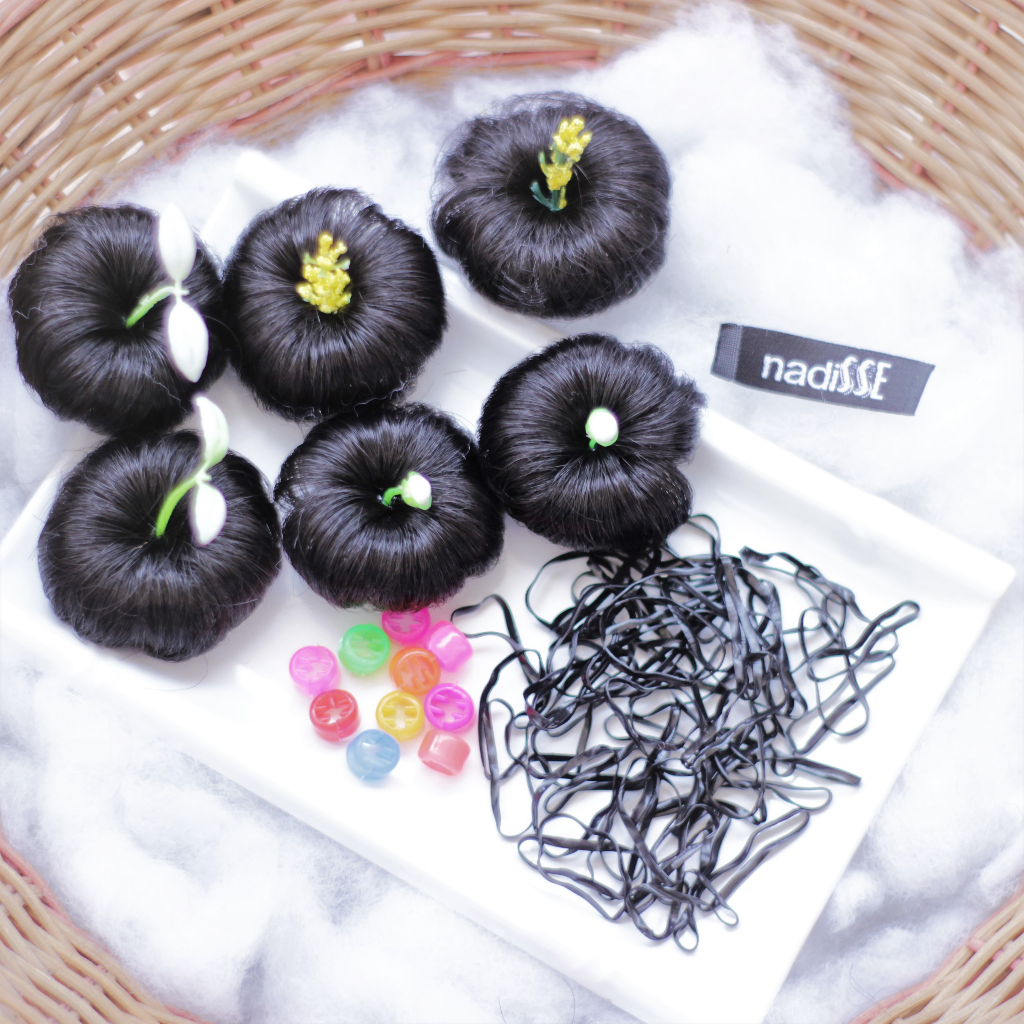 nadiSSE [Paket Anak] 30pcs Karet Rambut Hitam + 10pcs Jepit Bulat Warna+6pcs Jepit Rambut Lucu