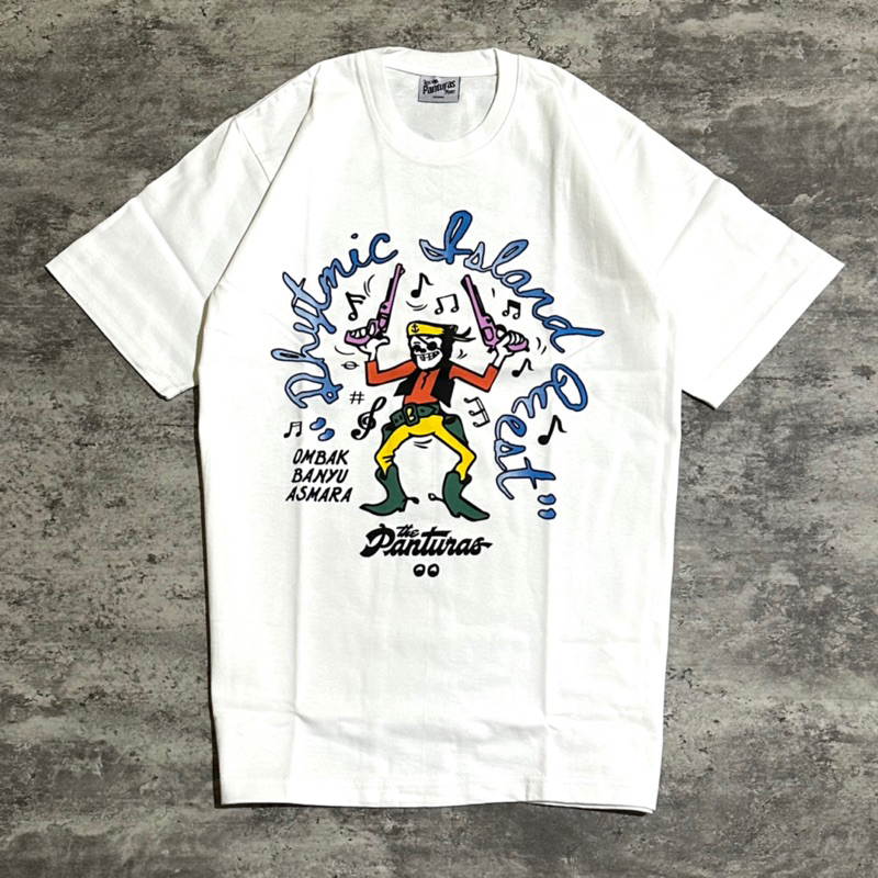noov music merch The Panturas - Island Cowboy Tshirt - White | Original Merchandise Kaos Pria
