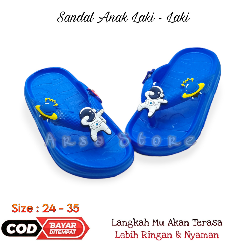 Sendal Anak Laki - Laki Karakter Astronot / Sandal Keren Anak Cowok umur 2 - 10 Tahun / Kado Bagus U