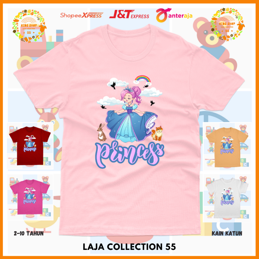 Kaos Anak Princess 03 Umur 2-10 Tahun Unisex Katun / Baju Anak Cewek / kaos Anak Perempuan / Baju An