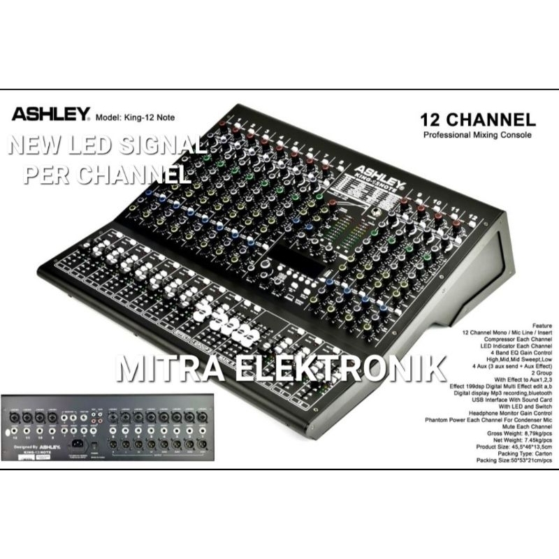 MIXER ASHLEY KING NOTE 12 CHANNEL TERBARU LED SIGNAL PER CHANNEL Mixer Ashley king note 12 channel k