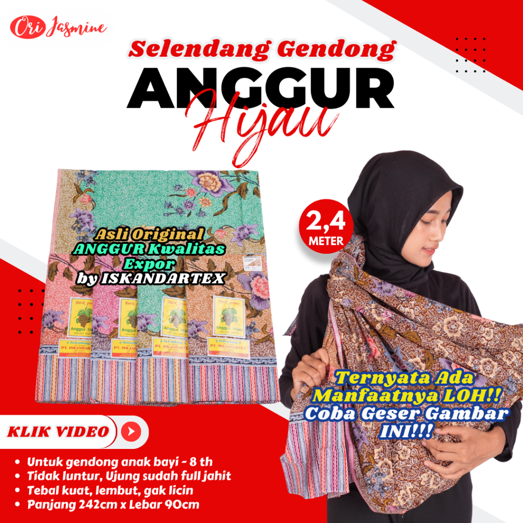 Jarik Gendong Bayi Anggur Hijau Kwalitas Super Tebal / Jarik Gendongan Anak / Batik Primis Anggur