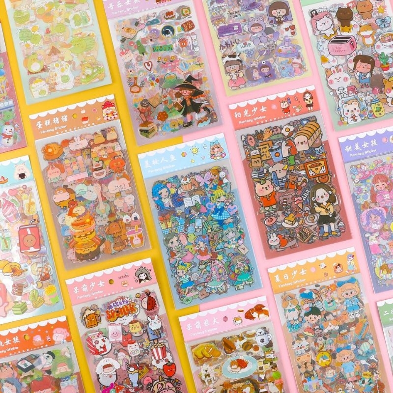 

6 Lembar Sticker PET Food Lucu Cartoon Girl DIY Stiker Diary Jurnal Bujo Planner Deco Stiker Hias