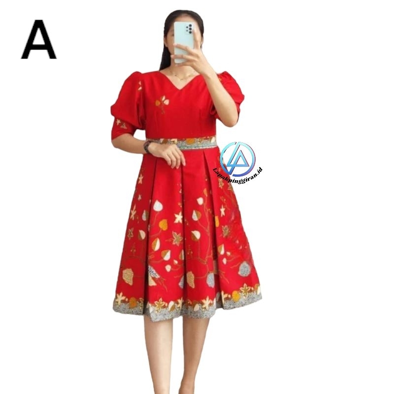 Dress Batik Couple Model Korea Dress Batik Lengan Pendek Dress Pesta Baju Batik Wanita