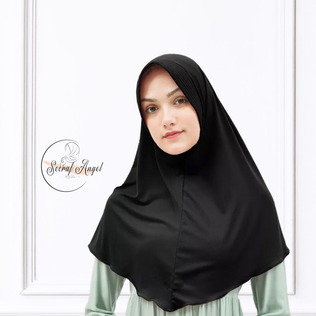 BERGO JERSEY WARNA HITAM GRADE A+ / HIJAB BERGO / KERUDUNG SEKOLAH / JILBAB SPORT / HIJAB INSTANT / 