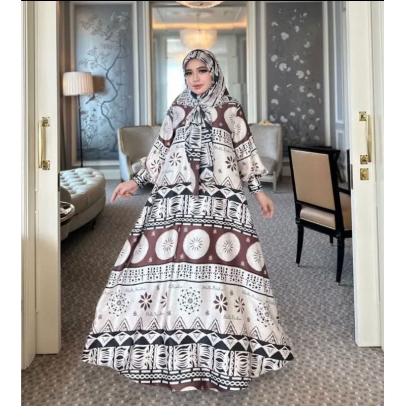Gamis set hijab printing monogram ss