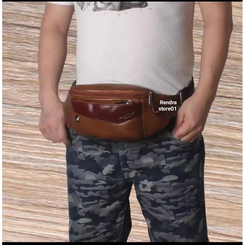 Tas pinggang pria kulit asli (kulit sapi)/tas weistbag pria kulit asli import #3502