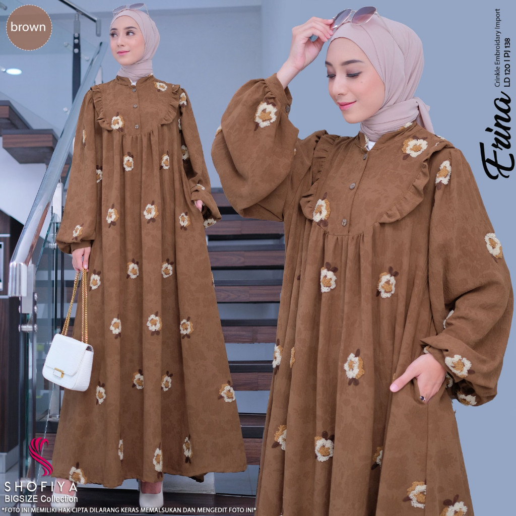 erina-brwn maxy jumbo crincle ld 120 pakaian baju gamis longdress long dress dres maxi syari motif b