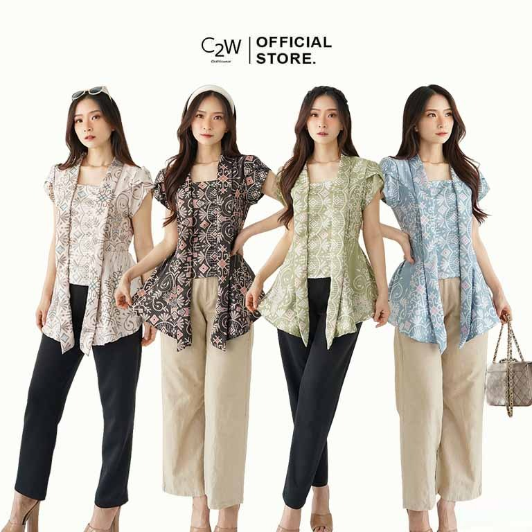 C2W Clothtowear Batik Kutu Baru Atasan Wanita All Size Satin Women's Clothes 688-CBP