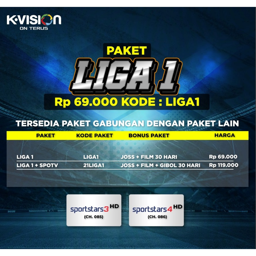 Paket #Liga 1 K-Vision BRI Liga 1 Active 1 Bulan