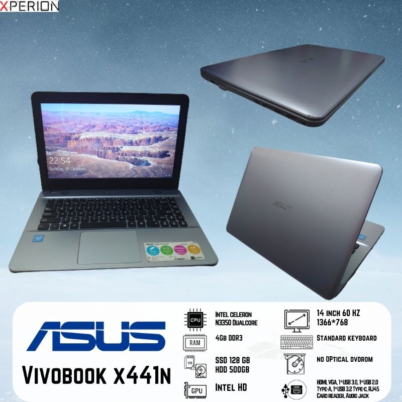 Asus X441n laptop hemat baterai celeron SSD+HDD layar besar 14" murah bekas mulus