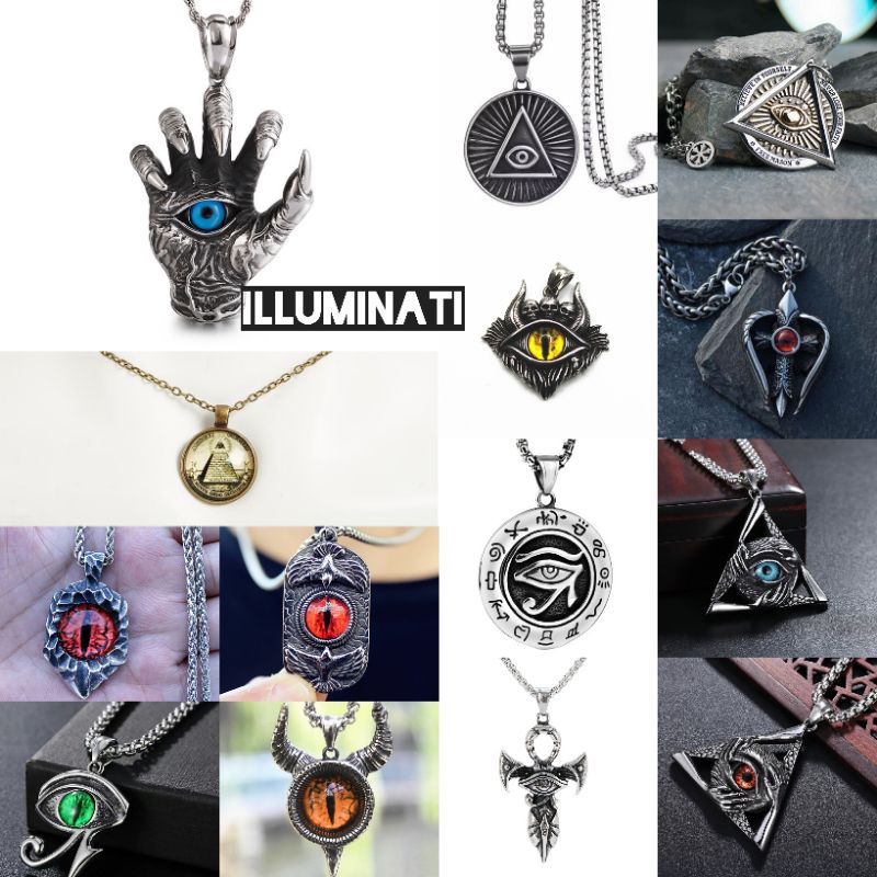 Kalung pria wanita tengkorak punk style men necklace illuminati pentagram hexagram series