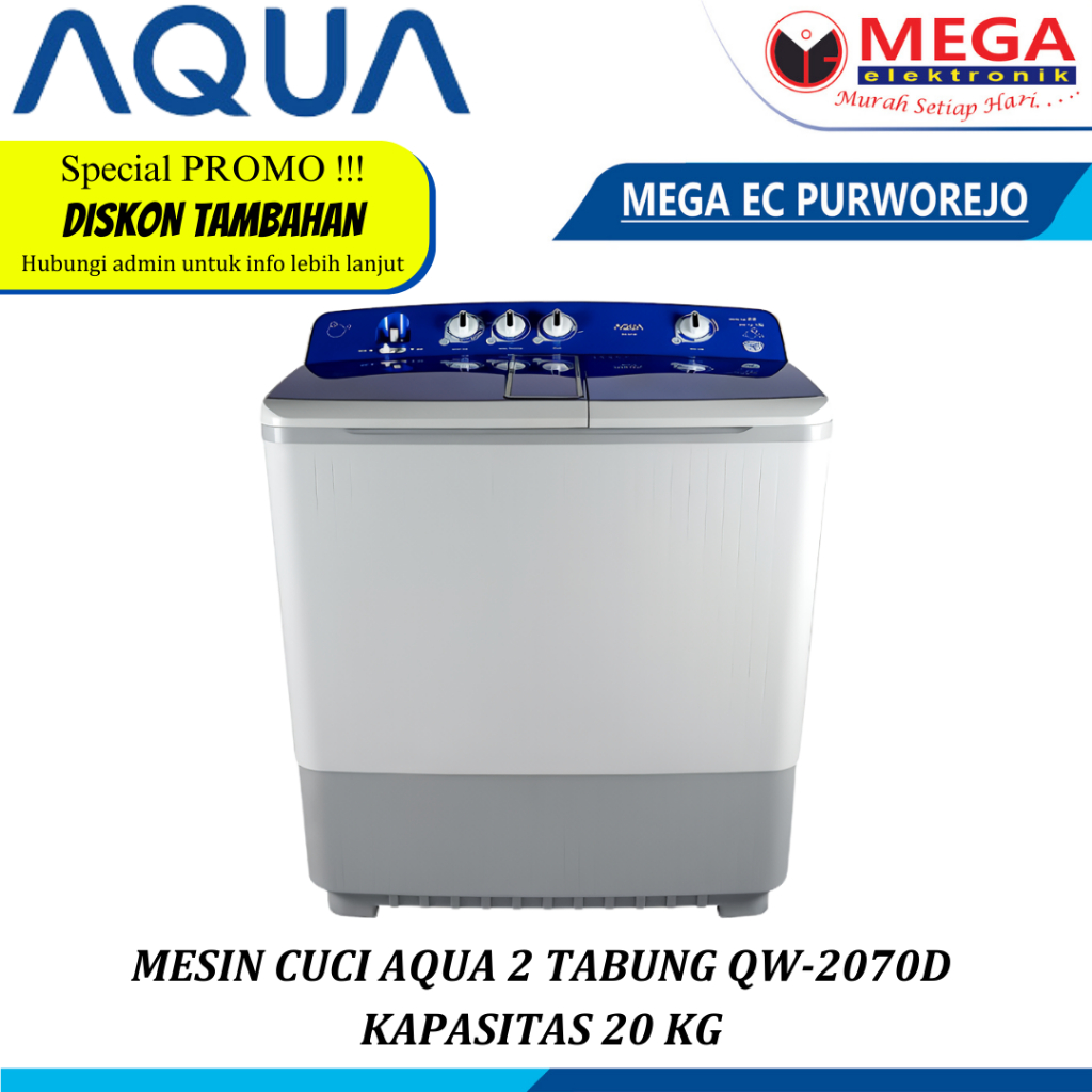 MESIN CUCI AQUA 2 TABUNG QW-2070D  KAPASITAS 20 KG