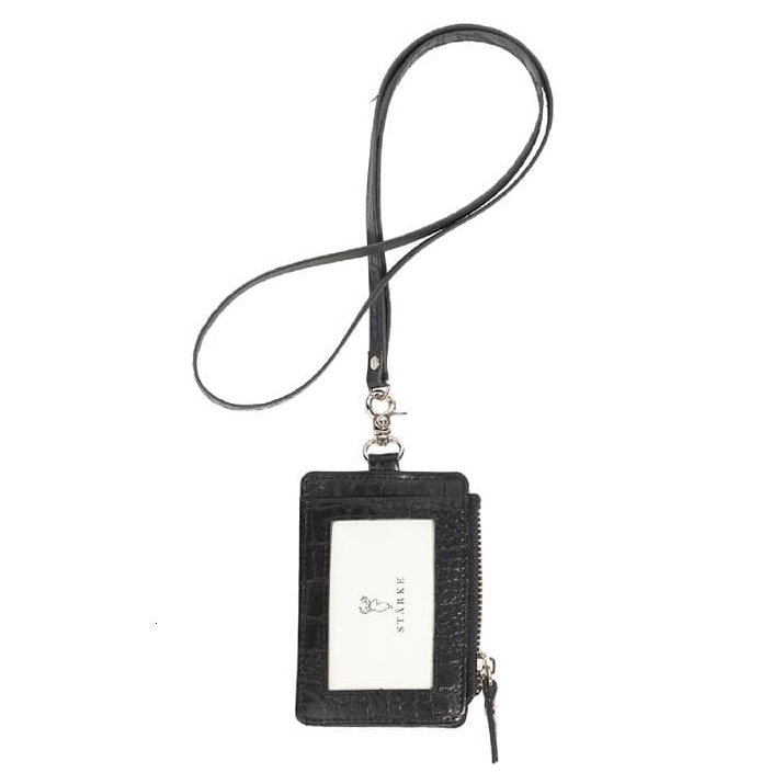 

ID Card Holder Resleting Dompet Simple Zippered Lanyard Kulit Asli Starke Texture Croco Aesthetic Hustle Hog II Black