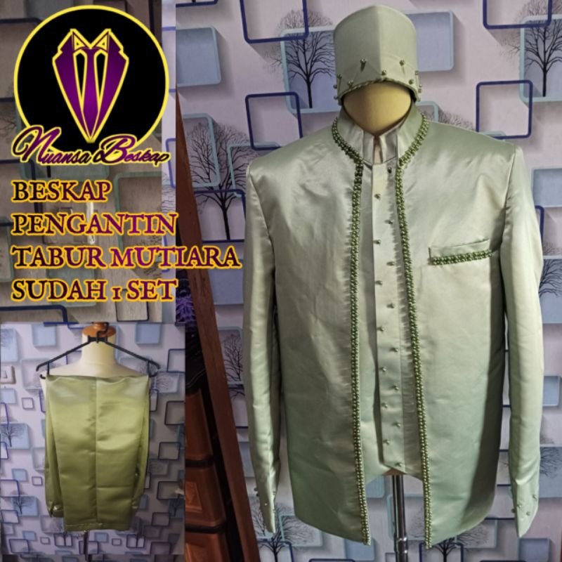 Jas,beskap pengantin pria,basofi akad mutiara sage berkualitas