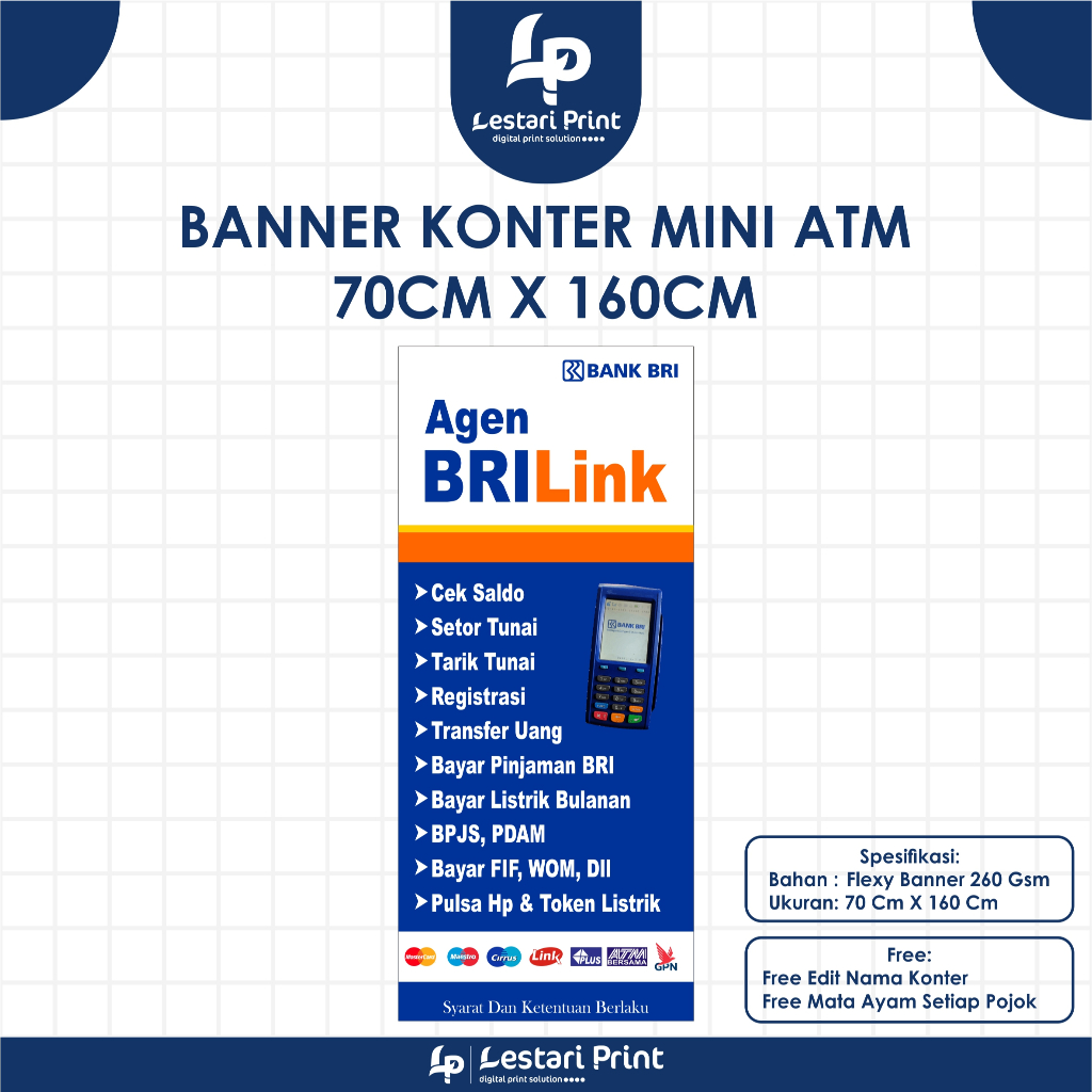 SPANDUK BRILINK 70CM X 160CM / SPANDUK AGEN BRILINK / BANNER AGEN BRI LINK / CUSTOM UKURAN / LESTARI