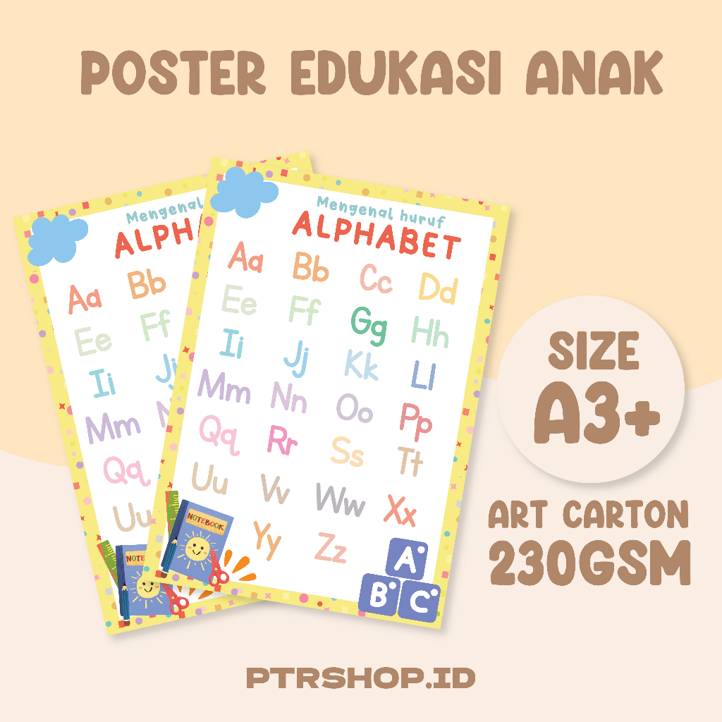 POSTER ALPHABET EDUKASI ANAK / POSTER BELAJAR ANAK ALPHABET
