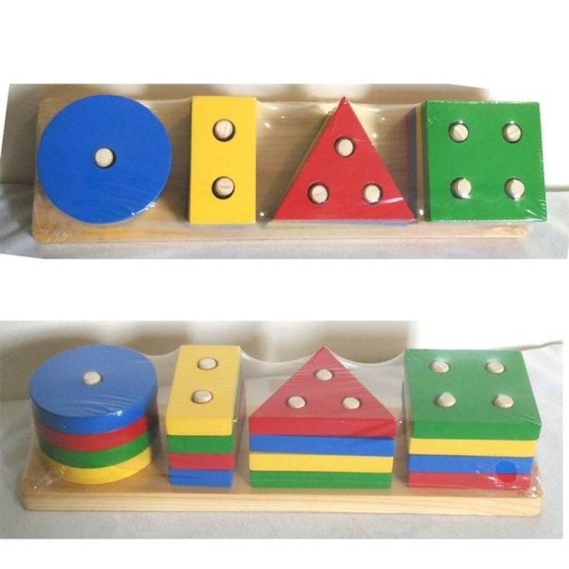 mainan edukasi anak kayu menata balok dan warna, mainan kayu untuk anak, mainan bayi