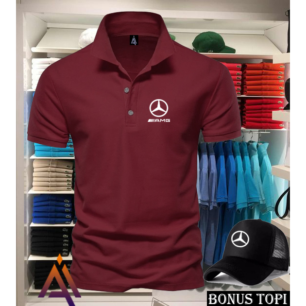 Bonus Topi . Kaos Kerah Pendek Merci AMC Putih Terbaru../ Terkeren 1805 < Baju Lengan Pendek Premium
