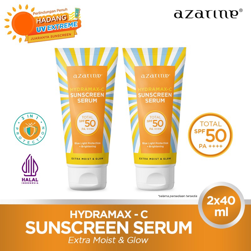 Isi 2 [Twin Pack] Azarine Hydramax-C Sunscreen Serum SPF50 PA++++ [2x40ml] sunscreen kulit kering Ac