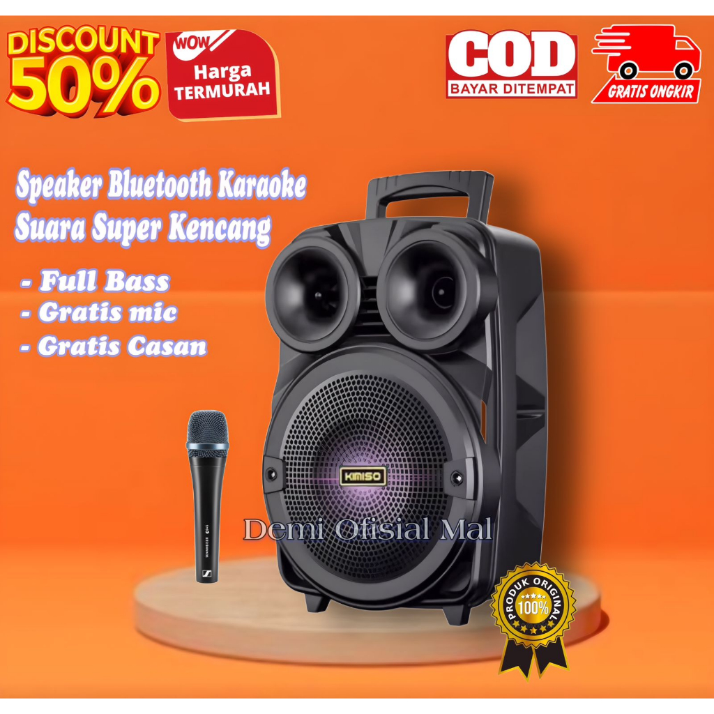 Speaker Bluetooth Karaoke Ukuran Besar Free Mic Full Bass Kimiso / Salon Bluetooth Karaoke Murah / S
