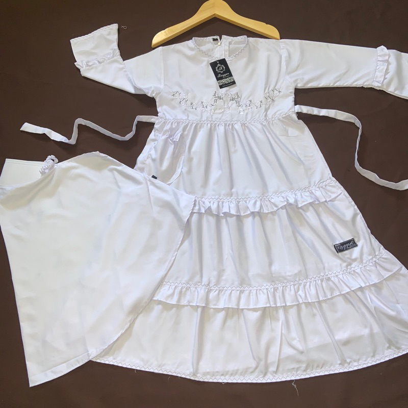 GAMIS ANAK MUSLIM PUTIH SET HIJAB RAYYAN // GAMIS ANAK 4-12 TAHUN RAYYAN