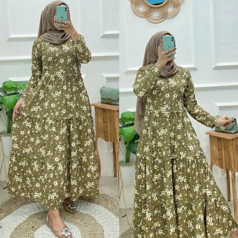 GAMIS REMPEL SUSUN 3 TINGKAT BUNGA TALI SAMPING