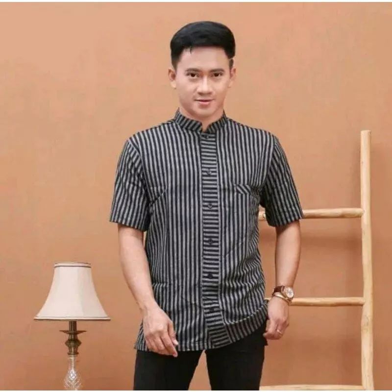 Baju Lurik Pria Lengan Pendek/Kemeja Lurik/Baju Adat Jawa Tradisional/Kemeja Salur/Kemeja Tenun ATBM