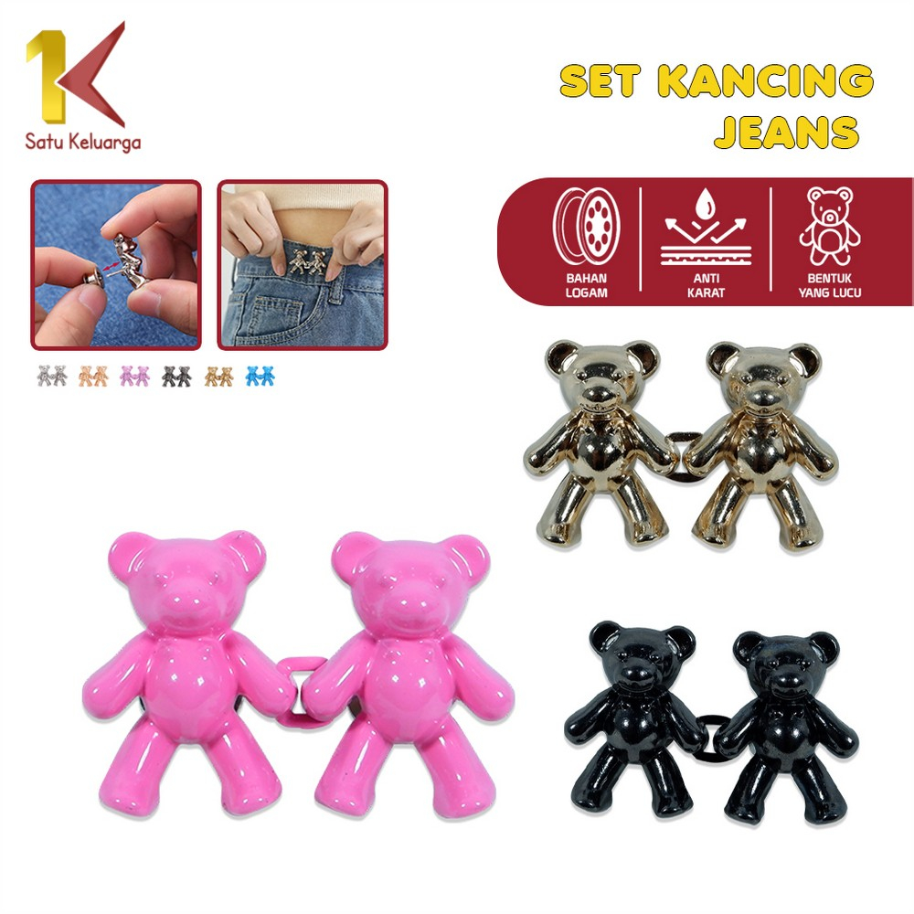 Satu Keluarga Kancing Pengecil Jeans Beruang P611 Set Kancing Jeans Cute Bear Bahan Metal Tombol Pen