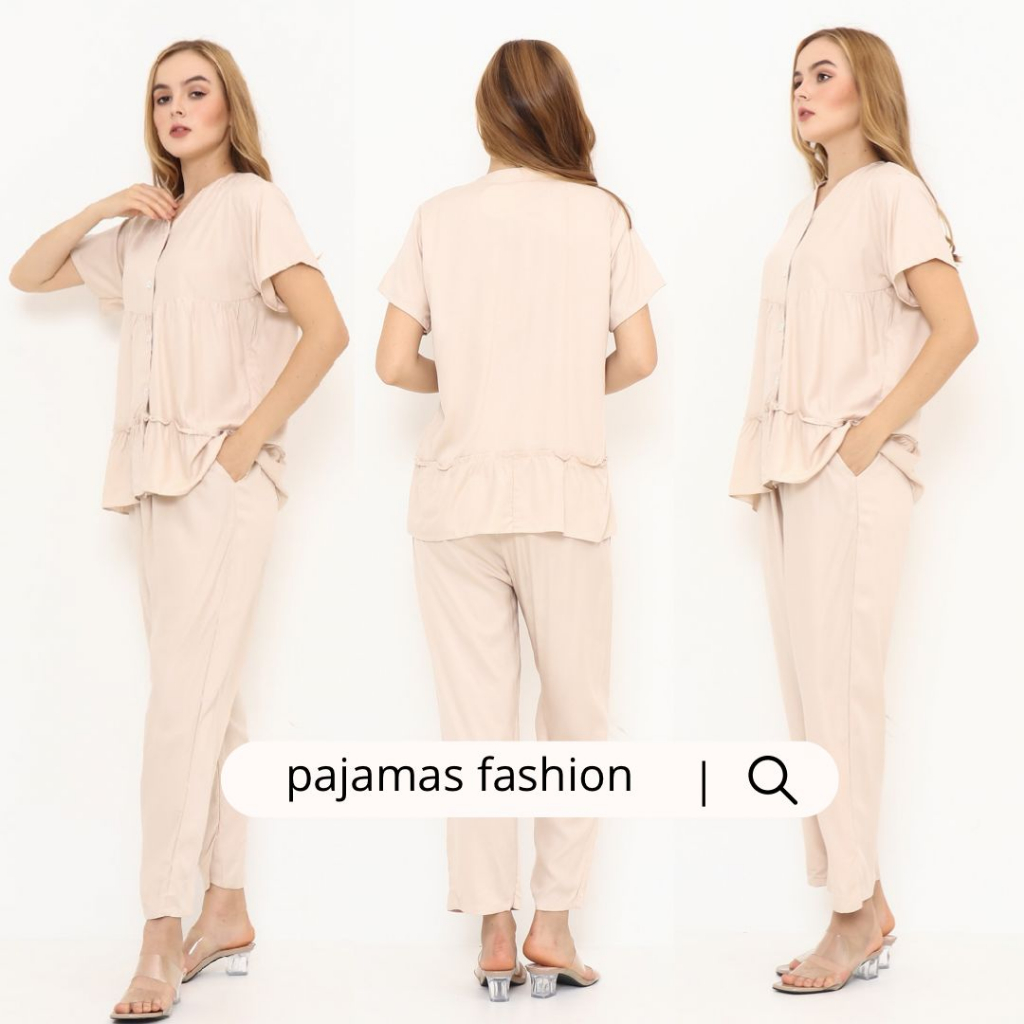 One set rayon polos rumbai lengan pendek - Celana panjang (PKK-094075)