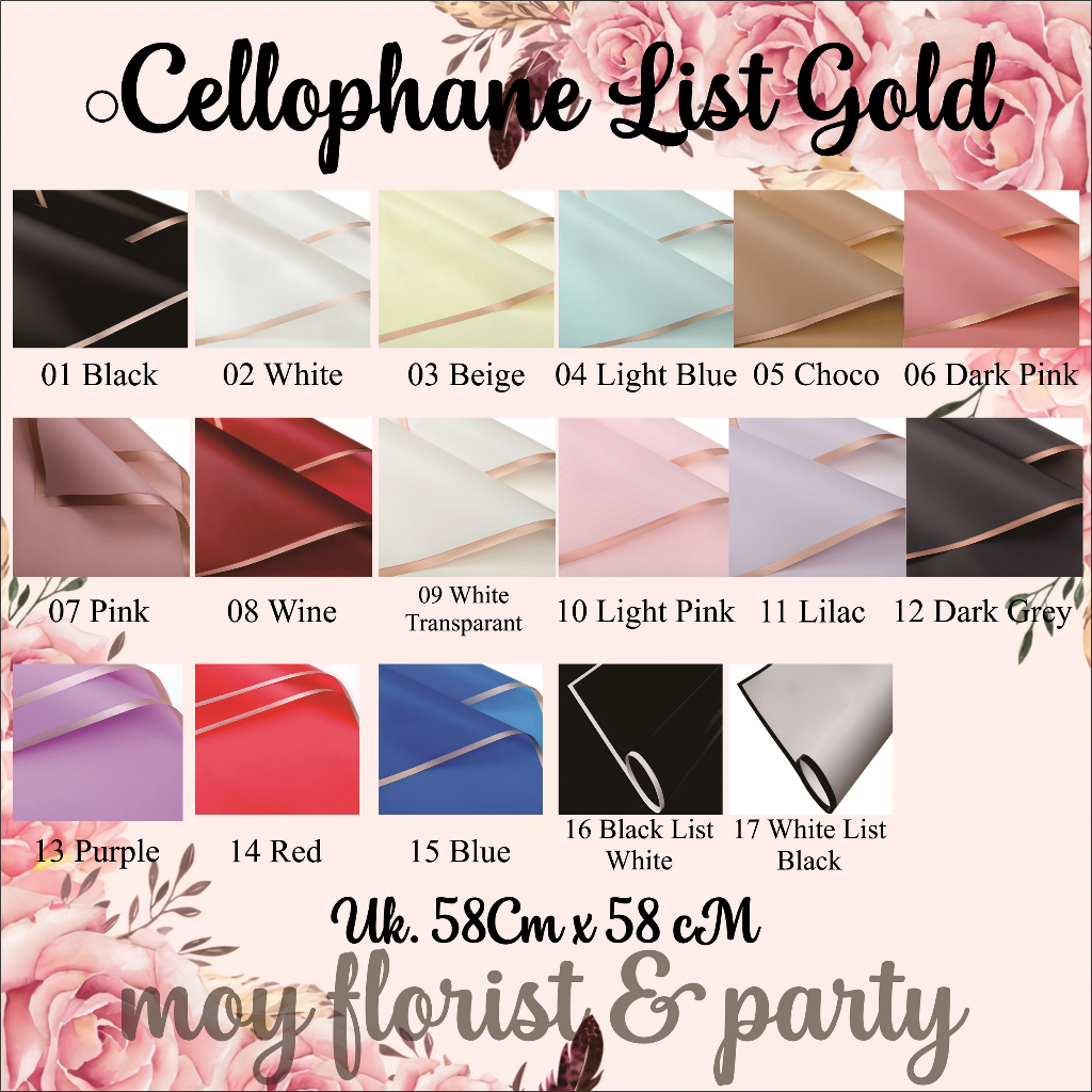 

(20 Lembar) Celophane Gold Border Flower Wrap / kertas buket list gold / wraping paper cellophane list gold