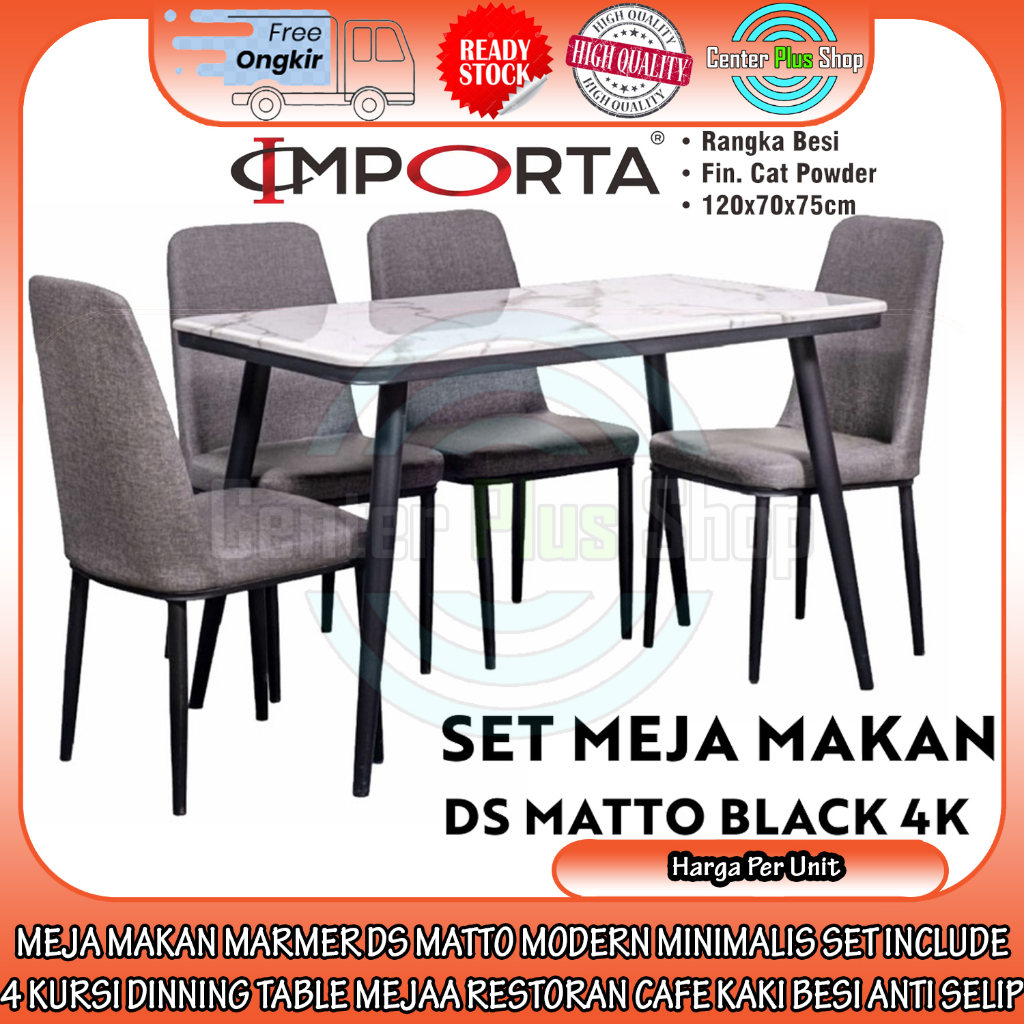[Instan] MEJA MAKAN IMPORTA DS MATTO 4K MARMER MODERN MINIMALIS SET INCLUDE 4 KURSI DINNING TABLE ME
