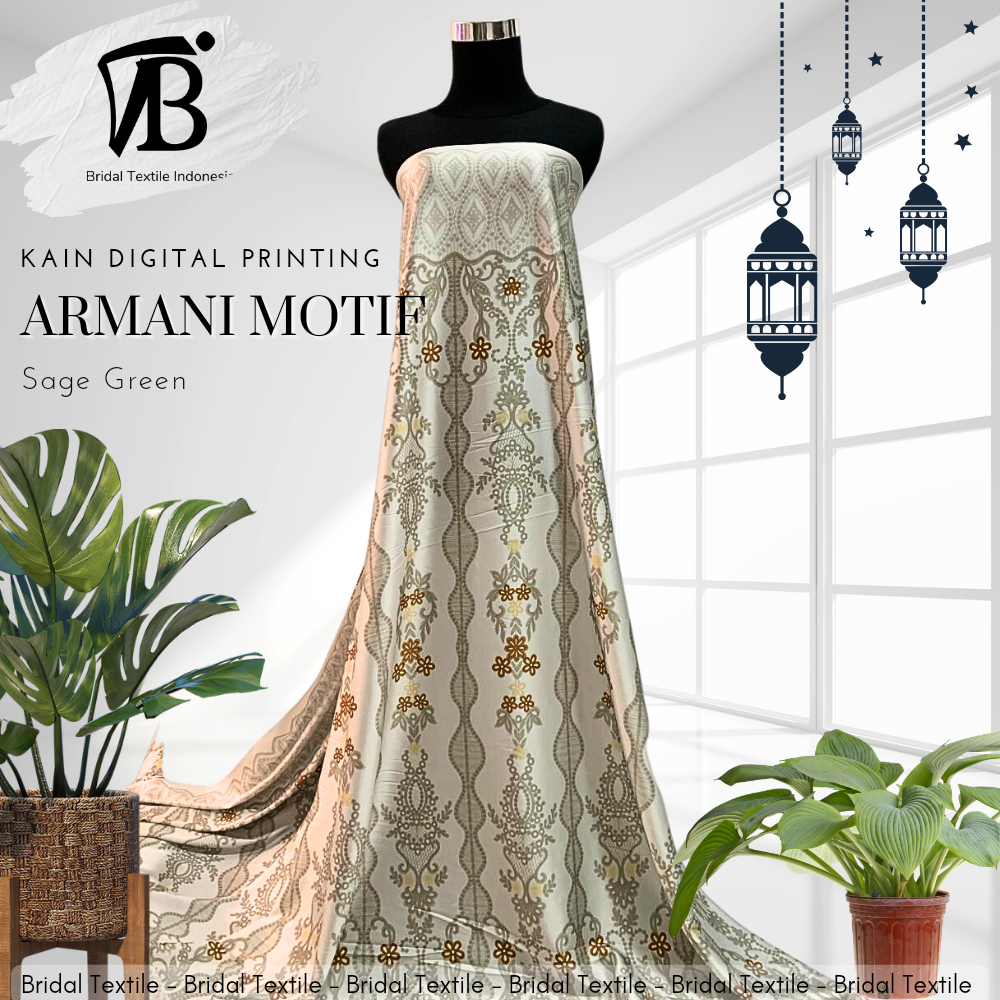 Kain Digital Printing Armani Armany Silk Silky Motif Terbaru Premium Warna Hijau Sage Green