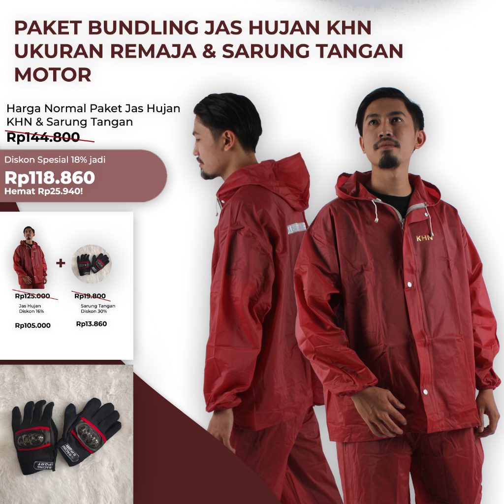 jas hujan raincoat KHN sealing press bundling sarung tangan motor Setelan