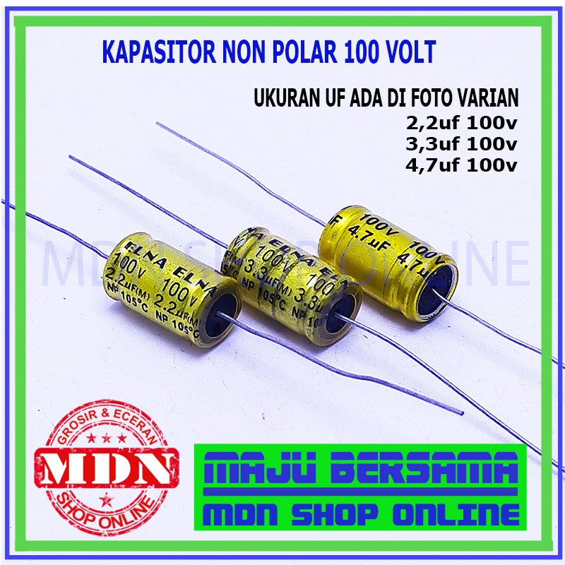 Kapasitor non polar nonpolar 2,2uf 3,3uf 4,7uf 100v kuning