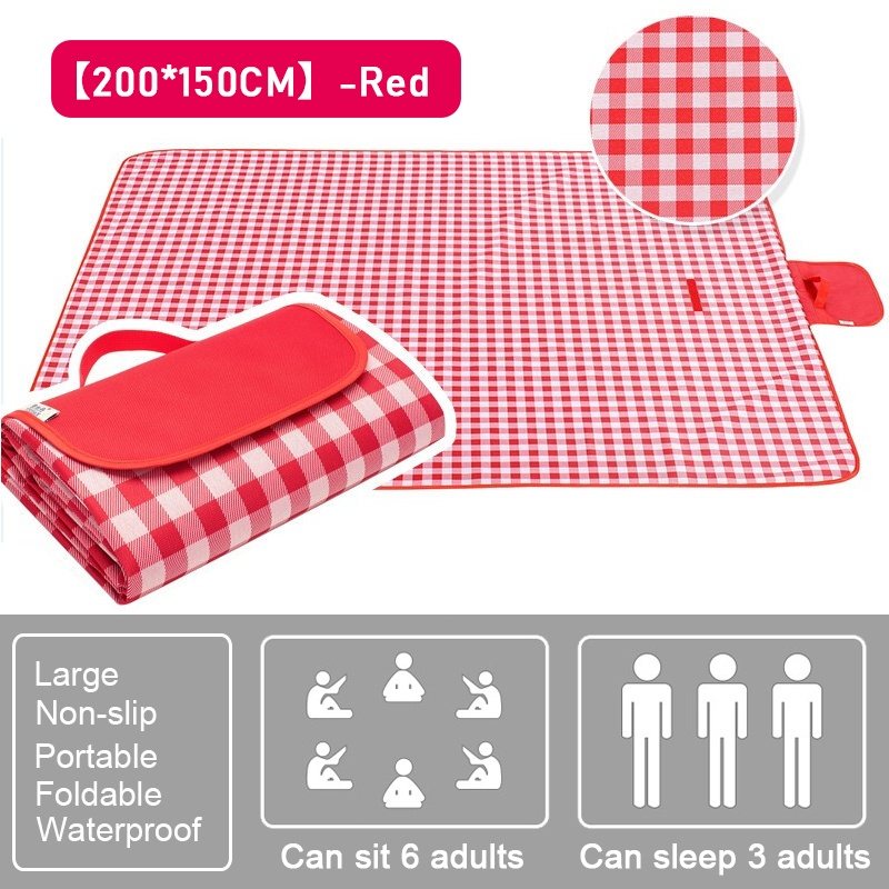 200*300Cm Tikar Piknik Portabel Karpet Piknik Tahan Air Luar Ruangan Tikar Pantai Berkemah Luar Ruangan Perjalanan-Merah200*150cm