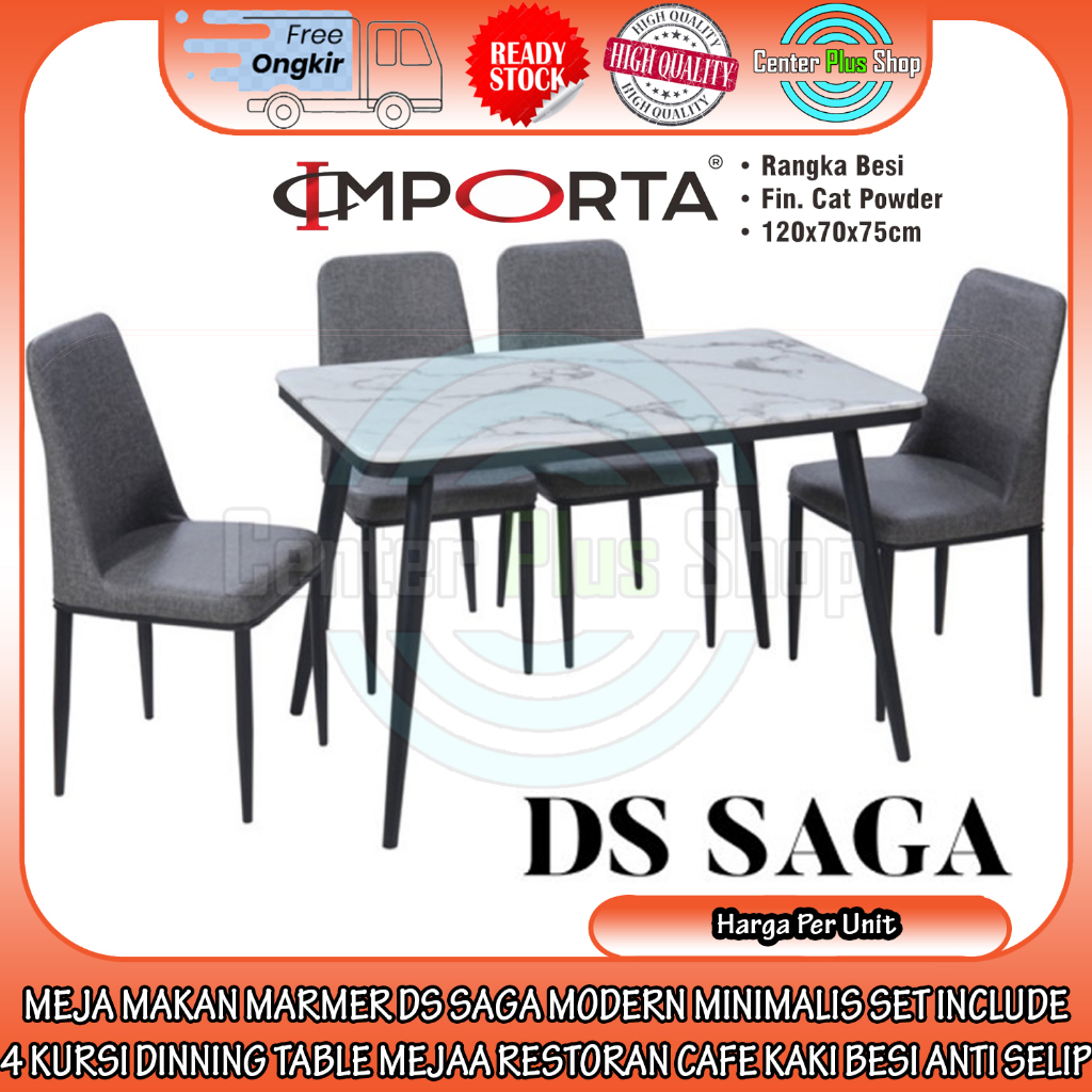 [Kargo] MEJA MAKAN MARMER IMPORTA DS SAGA MODERN MINIMALIS SET INCLUDE 4 KURSI DINNING TABLE MEJAA R