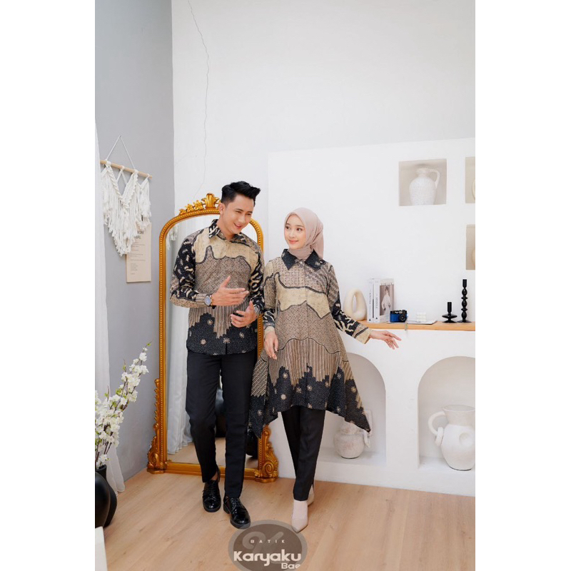 SET COUPLE LUNA TUNIK BATIK BLACK