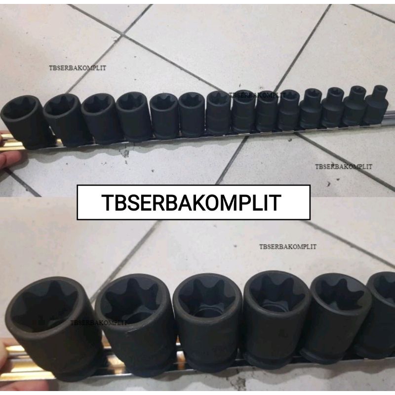 Genius TI-414 Star Socket Set 14pcs drive 1/2 ukuran E8-E32 Mata Kunci Shock bintang cewe Mata Impac